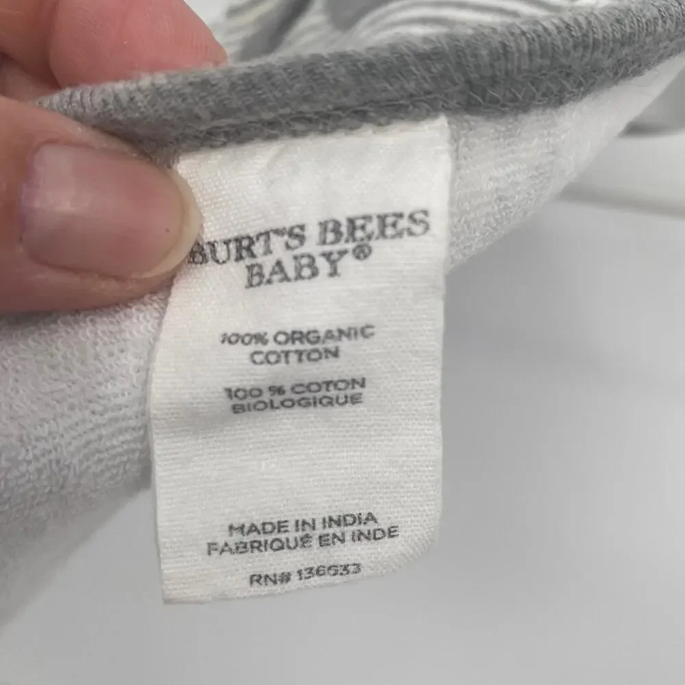 Burt's Bees Baby One Size Gray Striped Pullover Bib Terry Cloth Back Foldover